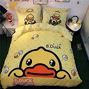 Casa 100% Cotton Kids Bedding Set Boys Little Yellow Duck Duvet Cover and Pillow Cases and Flat Sheet,4 Pieces,King