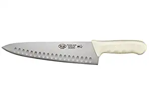 Winco KWP-101, 10" Stäl High Carbon Steel Chef's Knife with White Polypropylene Handle, Professional Cook's Knife, Hollow Ground