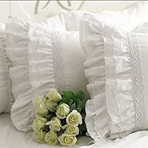 One Piece Shabby Vintage White Embroidery Lace Ruffle Matching Pillowcase 1122 (Standard 20"x30")