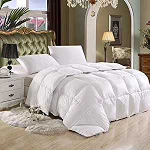SUPER LUXURIOUS TWIN / TWIN XL Extra Long Size Goose Down Alternative Comforter, 600 Thread Count 100% Egyptian Cotton Cover, 750 Fill Power, 70 Oz Fill Weight, Solid White Color