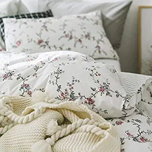 Cottage Country Style 3 Piece Duvet Cover Set Multicolored Roses Peonies Bouquet 100-percent Cotton Shabby Chic Reversible Floral Bedding (Twin, White)