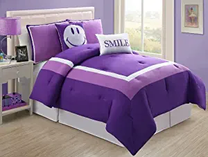 VCNY Hotel Juvi Comforter Set, 4-Piece,Twin, Purple Smile