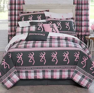 Browning Buckmark Pink Plaid Full Size Comforter Set