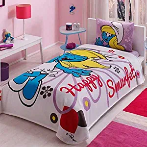 store_turco 100% Cotton Kids Smurfs Pique Bedding Duvet Cover Set Twin Size New Licensed/Happy Smurfette Kids Pique Bedspread Bedding Set 3 PCS by DHL Express