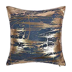 JWH Gold Foil Throw Pillow Case Linen Decorative Cushion Cover Home Sofa Car Bed Living Room Decor Pillowcase Digital Print Shell 17 x 17 Inch Blue