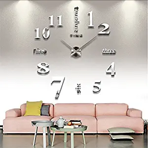Modern 3D Frameless Wall Clock Style Watches Hours DIY Room Home Decorations Model(Silver)