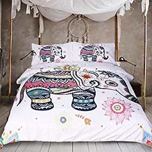 Sleepwish Elephant Henna Drawing White Bohemian Bedding 3 Piece Girl Boho Bedding Ethnic Duvet Covers Twin