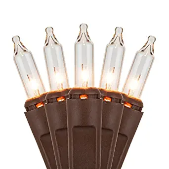 Holiday Essentials Brown Mini Lights - Clear White Lights with Brown Wire - Indoor/Outdoor Use - UL Listed - Set of 100