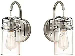 Kichler 45576NI Brinley 1-Light Wall Sconce and Clear Glass Shade, Finish (Brushed Nickel-2 Pack)