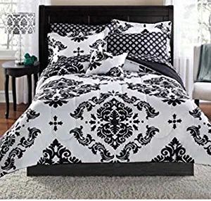 Keeco Mainstays Classic Noir Bed in a Bag Coordinating Black Full Bedding Set with Extra Coordinating 4 pc Full Sheet Set #36524738