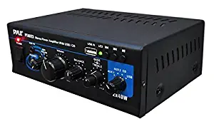 Home Audio Power Amplifier System - 2X40W Mini Dual Channel Mixer Sound Stereo Receiver Box w/ RCA, USB, AUX, Headphone, Mic Input, LED - For PA, Theater, Home Entertainment, Studio Use - Pyle PTAU23