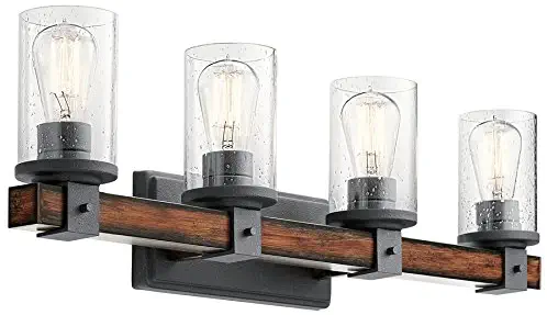 Kichler 4-Light Barrington 9-in Distressed Black and Wood Cylinder Vanity Light