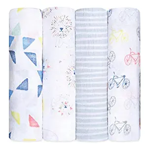 aden + anais Swaddle Blanket | Boutique Muslin Blankets for Girls & Boys | Baby Receiving Swaddles | Ideal Newborn & Infant Swaddling Set | Perfect Shower Gifts, 4 Pack, Leader of the Pack