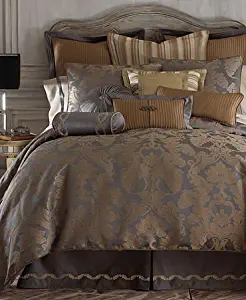 WATERFORD Charcoal Bronze WALTON Damask QUEEN COMFORTER SET_4 Piece