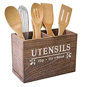 Utensil Painted Double Torched Wood Kitchen Holder Organizer Box with Slide-Out Bottom Panel by KnA Designs