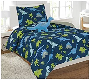 Elegant Home Multicolor Dark Blue Green Dinosaurs Jurassic Park Design 6 Piece Comforter Bedding Set for Boys/Kids Bed In a Bag With Sheet Set & Decorative TOY Pillow # Dinosaurs Blue (Twin Size)