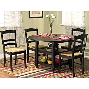 Target Marketing Systems 5 Piece Paloma Dining Set with 4 Rush Seat Chairs and 1 Drop Leaf Dining Table, Black