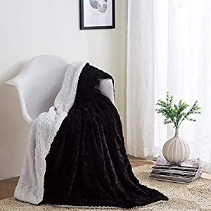 DaDa Bedding Black Throw Blanket - Father's Super Soft Warm Cuddly Midnight Zig Zag Chevron Luxury Black and White - Plush Luxe Fluffy Faux Fur Sherpa Fleece Non-Shedding for Bed or Sofa - 50" x 60"