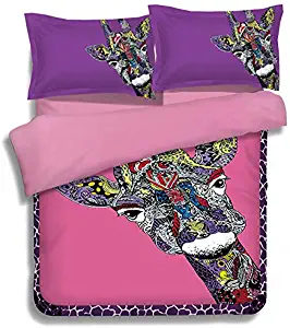 MeMoreCool Duvet Cover Sets Queen Cartoon Giraffe Bedding Set Comforter Cover Twin (1 Duvet Cover+1 Fitted Sheet+1 Pillow sham)