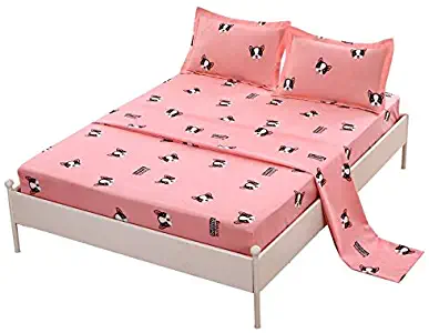 SDIII 4PC Dog Bed Sheets Queen Size Pink Color Animal Bedding Sheet Sets Flat Fitted Sheet for Boys, Girls and Kids