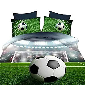 ENJOHOS Special 3D Soccer Football Bedding for Kids Boys 4 PCS Cool Sport Comforter Cover Set with 1 Soccer Duvet Cover 1 Soccer Sheet 2 Soccer Pillow Shams,Full Size