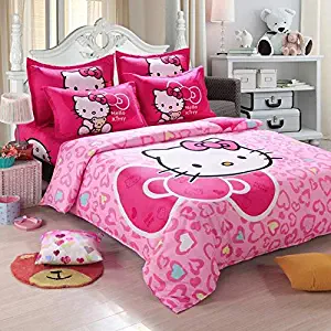 Olwen Shop Bedding Sets - Hello Kitty Bedding Set Children Cotton Bed Sheets Hello Kitty Duvet Cover Bed Sheet Pillowcase Twin Full Queen Free 1 PCs