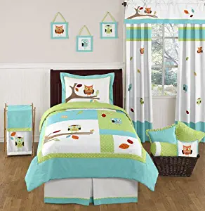 Sweet Jojo Designs 4-Piece Turquoise and Lime Hooty Owl Childrens and Kids Boy or Girl Twin Bedding Set