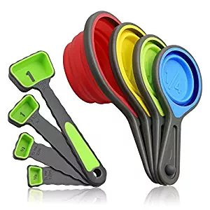 Measuring Cups and Spoons set, Silicone Collapsible Measuring Cups, 8 piece Measuring Tool Engraved Metric/US Markings for Liquid & Dry Measuring, Space Saving, BPA Free, Colorful