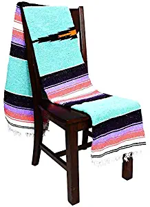 Open Road Goods Mint/Teal Heavyweight Diamond Mexican Navajo Yoga Blanket, Extra Thick Serape with Stripes