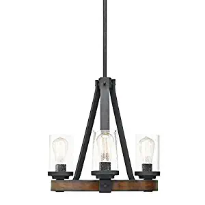 Kichler Barrington 17.99-in 3-Light Distressed Black and Wood Rustic Clear Glass Candle Chandelier