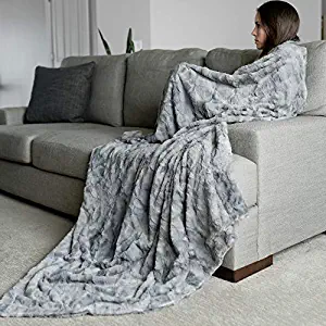 GRACED SOFT LUXURIES Oversized Softest Warm Elegant Cozy Faux Fur Home Throw Blanket 60" x 80", Marbled Gray