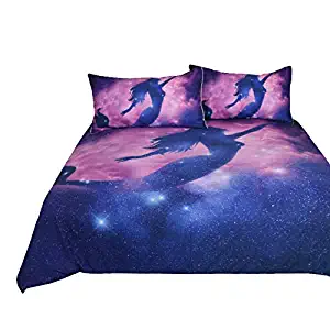 BlessLiving Mermaid Bedding Twin Kids Girls Pink Purple Blue Psychedelic Bed Set 3 Piece Galaxy Duvet Cover Mermaid Bedspread