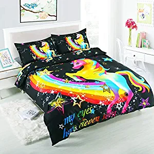 ZTXY Duvet Cover Set 3 Pieces 3D Rainbow Unicorn Home Textile kit Polyester Material Bedding Fashionable Comfortable with Precision Zipper Without Sheets for Home Hotel