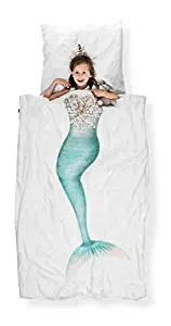 Snurk Duvet Cover Set Duvet Cover with Matching Pillowcase – 100% Cotton Duvet Cover and Pillow Case Set for Kids – Soft Cover Bedding for Your Little One – Life-Size Mermaid for Twin-Size Beds