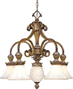 Livex Lighting 8475-57 Savannah 5 Light Venetian Patina Chandelier with Vintage carved Scavo Glass