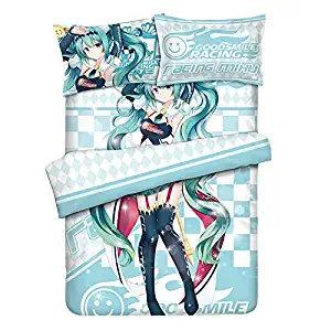 MXDZA Anime Racing Hatsune Miku Otaku Bedding Linen Bedding Set Bed Sheet or Duvet Cover with Two Pillow Cases