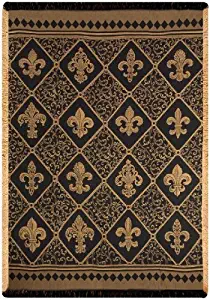 Manual Damask Throw, Fleur De Lis, Gold, 50 by 60-Inch