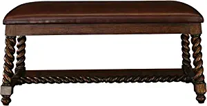 EuroLuxHome New Kitchen Bench Barley Twist Wood Brown Leather Seat 38'