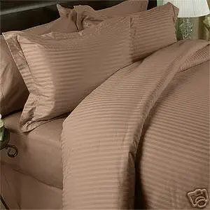 300tc Stripes Taupe Queen Size Duvet Cover Set with Matching Bed Skirt and Pillow Shams 300 Thread Count 100% Cotton