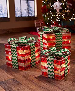 The Lakeside Collection Lighted Imitation Red and Green Gift Boxes - Christmas Home Decoration