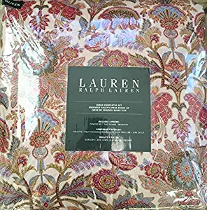 Ralph Lauren Queen Comforter Set, 3 Pieces Set, Red Blue Floral