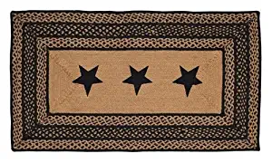 VHC Brands Classic Country Primitive Flooring - Farmhouse Jute Black Stenciled Stars Rug, 27x48,