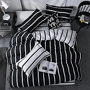 Chesterch Prevoster Microfiber Duvet Cover Set Black White Bedding Zebra Pattern,3 Piece,Stripe Comforter Cover and 2 Pillowcases,Twin Size