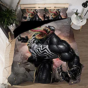 CLOVERDRESS Venom Bedding Duvet Cover Sets Full Size 3D Venom Superhero 3 Pieces Bedding Sets Including 1 Duvet Cover 2 Pillow Shams Expedited