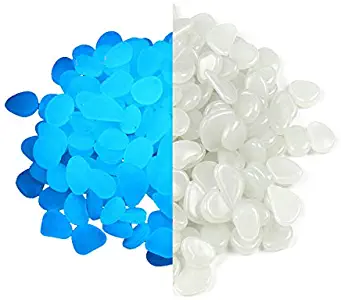 2lb 400PCS Glow in the Pebbles Stones for Indoor and Outdoor Walkways Garden Driveway Large Bag Powered By Light And Solar (White)
