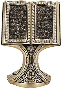 Quran Open Book with Ayatul Kursi and Nazar Dua - Muslim Home Decor Showpiece Ornament Gift 6.25 x 4.5in (Gold)