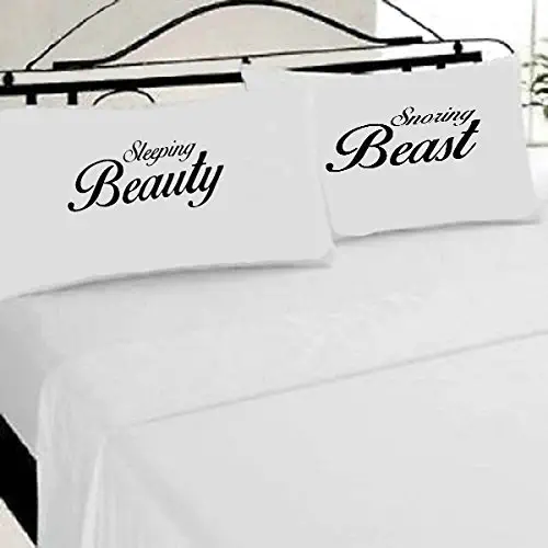 Sleeping Beauty Snoring Beast Mr Mrs pillow Cases Set Of 2 Queen Size HandMade