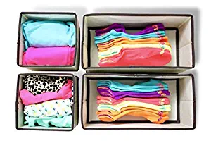 Adorn Home Essentials| Foldable Fabric Organizer Boxes | Drawer, Closet, Dresser Organizers | 4-Piece Set | Beige with Brown Edging