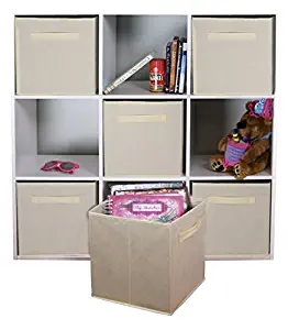 Adorn Home Essentials| Dual Handle Foldable Cloth Storage Cube| Basket, Bins, Containers, Drawer Organizer| 6- Pack - Beige