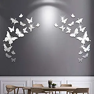 14pcs Acrylic Silver Butterfly Acrylic Wall Stickers, Mirror Modern DIY Wall Stickers for Living Room Bedroom TV Wall Decals Marriage Room Dining Room Home Decoration Removable